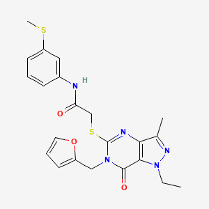 molecular formula C22H23N5O3S2 B2612524 2-((1-ethyl-6-(furan-2-ylmethyl)-3-methyl-7-oxo-6,7-dihydro-1H-pyrazolo[4,3-d]pyrimidin-5-yl)thio)-N-(3-(methylthio)phenyl)acetamide CAS No. 1359199-42-0