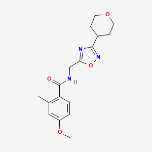 molecular formula C17H21N3O4 B2612530 4-methoxy-2-methyl-N-((3-(tetrahydro-2H-pyran-4-yl)-1,2,4-oxadiazol-5-yl)methyl)benzamide CAS No. 2034291-46-6
