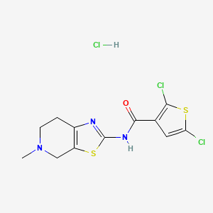 molecular formula C12H12Cl3N3OS2 B2612585 2,5-dichloro-N-(5-methyl-4,5,6,7-tetrahydrothiazolo[5,4-c]pyridin-2-yl)thiophene-3-carboxamide hydrochloride CAS No. 1185010-34-7