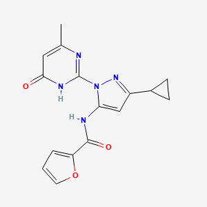 molecular formula C16H15N5O3 B2612590 N-(3-cyclopropyl-1-(4-methyl-6-oxo-1,6-dihydropyrimidin-2-yl)-1H-pyrazol-5-yl)furan-2-carboxamide CAS No. 1203129-48-9