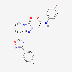 molecular formula C23H17FN6O3 B2612593 N-(4-fluorophenyl)-2-{8-[3-(4-methylphenyl)-1,2,4-oxadiazol-5-yl]-3-oxo[1,2,4]triazolo[4,3-a]pyridin-2(3H)-yl}acetamide CAS No. 1260992-69-5