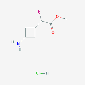 molecular formula C7H13ClFNO2 B2612646 Methyl2-fluoro-2-[(1s,3s)-3-aminocyclobutyl]acetatehydrochloride,cis CAS No. 2416223-34-0