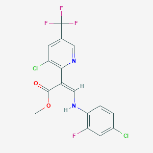 molecular formula C16H10Cl2F4N2O2 B2612696 methyl (2Z)-3-[(4-chloro-2-fluorophenyl)amino]-2-[3-chloro-5-(trifluoromethyl)pyridin-2-yl]prop-2-enoate CAS No. 478033-79-3