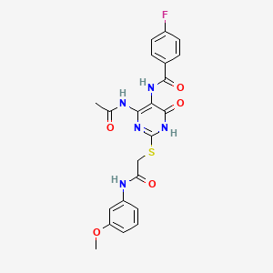 N-(4-acetamido-2-((2-((3-methoxyphenyl)amino)-2-oxoethyl)thio)-6-oxo-1,6-dihydropyrimidin-5-yl)-4-fluorobenzamide