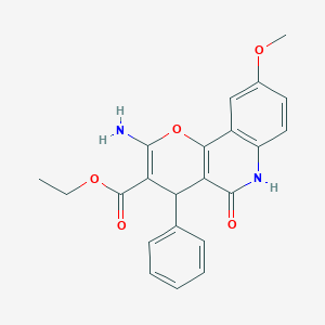molecular formula C22H20N2O5 B2612810 ethyl 2-amino-9-methoxy-5-oxo-4-phenyl-5,6-dihydro-4H-pyrano[3,2-c]quinoline-3-carboxylate CAS No. 384365-03-1