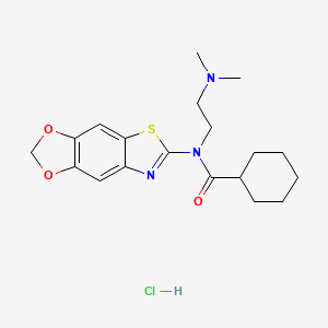 molecular formula C19H26ClN3O3S B2612819 N-([1,3]dioxolo[4',5':4,5]benzo[1,2-d]thiazol-6-yl)-N-(2-(dimethylamino)ethyl)cyclohexanecarboxamide hydrochloride CAS No. 1177813-75-0