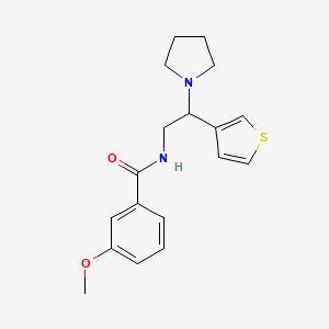 molecular formula C18H22N2O2S B2612844 3-methoxy-N-(2-(pyrrolidin-1-yl)-2-(thiophen-3-yl)ethyl)benzamide CAS No. 946272-04-4