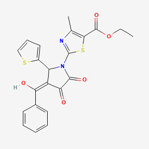 molecular formula C22H18N2O5S2 B2612854 ethyl 2-(3-benzoyl-4-hydroxy-5-oxo-2-(thiophen-2-yl)-2,5-dihydro-1H-pyrrol-1-yl)-4-methylthiazole-5-carboxylate CAS No. 381206-17-3