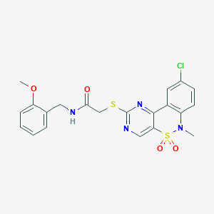 B2612918 2-((9-chloro-6-methyl-5,5-dioxido-6H-benzo[c]pyrimido[4,5-e][1,2]thiazin-2-yl)thio)-N-(2-methoxybenzyl)acetamide CAS No. 1111281-27-6