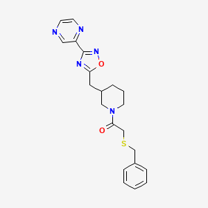 molecular formula C21H23N5O2S B2612920 2-(Benzylthio)-1-(3-((3-(pyrazin-2-yl)-1,2,4-oxadiazol-5-yl)methyl)piperidin-1-yl)ethanone CAS No. 1706320-36-6