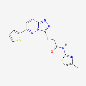molecular formula C15H12N6OS3 B2612950 N-(4-methyl-1,3-thiazol-2-yl)-2-{[6-(thiophen-2-yl)-[1,2,4]triazolo[4,3-b]pyridazin-3-yl]sulfanyl}acetamide CAS No. 894050-85-2