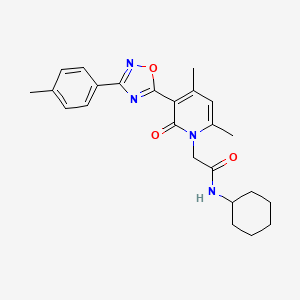molecular formula C24H28N4O3 B2612971 N-cyclohexyl-2-{4,6-dimethyl-3-[3-(4-methylphenyl)-1,2,4-oxadiazol-5-yl]-2-oxo-1,2-dihydropyridin-1-yl}acetamide CAS No. 946235-82-1