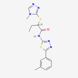 2-((4-methyl-4H-1,2,4-triazol-3-yl)thio)-N-(5-(m-tolyl)-1,3,4-thiadiazol-2-yl)butanamide