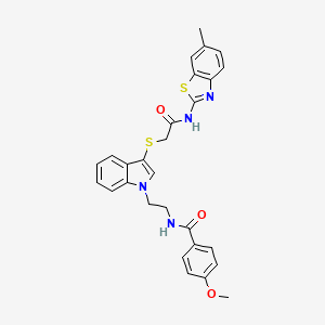 4-methoxy-N-(2-(3-((2-((6-methylbenzo[d]thiazol-2-yl)amino)-2-oxoethyl)thio)-1H-indol-1-yl)ethyl)benzamide