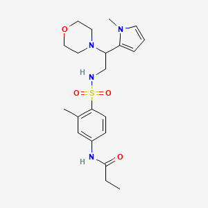 molecular formula C21H30N4O4S B2613073 N-(3-methyl-4-(N-(2-(1-methyl-1H-pyrrol-2-yl)-2-morpholinoethyl)sulfamoyl)phenyl)propionamide CAS No. 1049392-40-6