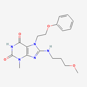 molecular formula C18H23N5O4 B2613079 8-((3-methoxypropyl)amino)-3-methyl-7-(2-phenoxyethyl)-1H-purine-2,6(3H,7H)-dione CAS No. 919020-00-1