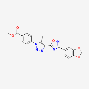 molecular formula C20H15N5O5 B2613096 methyl 4-{4-[3-(2H-1,3-benzodioxol-5-yl)-1,2,4-oxadiazol-5-yl]-5-methyl-1H-1,2,3-triazol-1-yl}benzoate CAS No. 951577-18-7