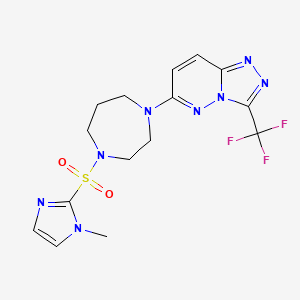 molecular formula C15H17F3N8O2S B2613143 6-[4-(1-Methylimidazol-2-yl)sulfonyl-1,4-diazepan-1-yl]-3-(trifluoromethyl)-[1,2,4]triazolo[4,3-b]pyridazine CAS No. 2380193-26-8