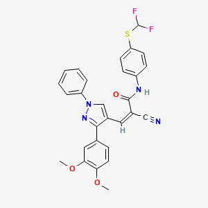 (Z)-2-Cyano-N-[4-(difluoromethylsulfanyl)phenyl]-3-[3-(3,4-dimethoxyphenyl)-1-phenylpyrazol-4-yl]prop-2-enamide