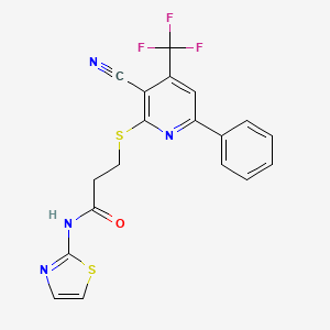3-((3-cyano-6-phenyl-4-(trifluoromethyl)pyridin-2-yl)thio)-N-(thiazol-2-yl)propanamide