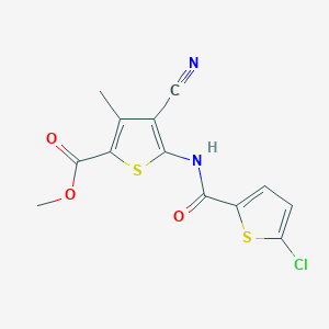 molecular formula C13H9ClN2O3S2 B2613167 Methyl 5-(5-chlorothiophene-2-carboxamido)-4-cyano-3-methylthiophene-2-carboxylate CAS No. 922860-02-4
