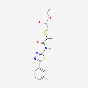 Ethyl 2-((1-oxo-1-((5-phenyl-1,3,4-thiadiazol-2-yl)amino)propan-2-yl)thio)acetate