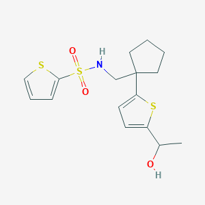 molecular formula C16H21NO3S3 B2613209 N-((1-(5-(1-hydroxyethyl)thiophen-2-yl)cyclopentyl)methyl)thiophene-2-sulfonamide CAS No. 2034491-82-0