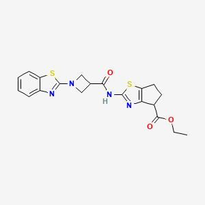molecular formula C20H20N4O3S2 B2613231 ethyl 2-(1-(benzo[d]thiazol-2-yl)azetidine-3-carboxamido)-5,6-dihydro-4H-cyclopenta[d]thiazole-4-carboxylate CAS No. 1286700-16-0