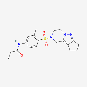 molecular formula C19H24N4O3S B2613242 N-(3-methyl-4-((3,4,8,9-tetrahydro-1H-cyclopenta[3,4]pyrazolo[1,5-a]pyrazin-2(7H)-yl)sulfonyl)phenyl)propionamide CAS No. 2034414-44-1