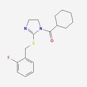 molecular formula C17H21FN2OS B2613290 cyclohexyl(2-((2-fluorobenzyl)thio)-4,5-dihydro-1H-imidazol-1-yl)methanone CAS No. 851806-67-2