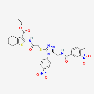 Ethyl 2-[[2-[[5-[[(4-methyl-3-nitrobenzoyl)amino]methyl]-4-(4-nitrophenyl)-1,2,4-triazol-3-yl]sulfanyl]acetyl]amino]-4,5,6,7-tetrahydro-1-benzothiophene-3-carboxylate