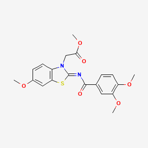 molecular formula C20H20N2O6S B2613389 Methyl 2-[2-(3,4-dimethoxybenzoyl)imino-6-methoxy-1,3-benzothiazol-3-yl]acetate CAS No. 1164526-60-6
