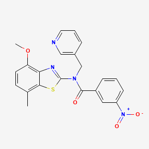 molecular formula C22H18N4O4S B2613415 N-(4-methoxy-7-methylbenzo[d]thiazol-2-yl)-3-nitro-N-(pyridin-3-ylmethyl)benzamide CAS No. 895425-45-3