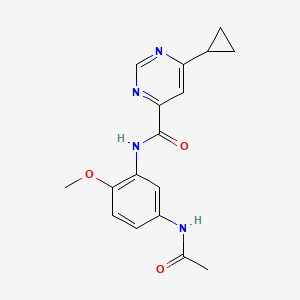 molecular formula C17H18N4O3 B2613428 N-(5-Acetamido-2-methoxyphenyl)-6-cyclopropylpyrimidine-4-carboxamide CAS No. 2415572-17-5