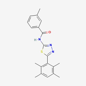 molecular formula C20H21N3OS B2613437 3-methyl-N-[5-(2,3,5,6-tetramethylphenyl)-1,3,4-thiadiazol-2-yl]benzamide CAS No. 391226-23-6