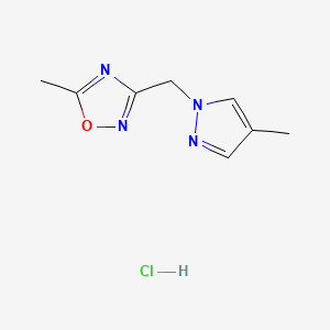 molecular formula C8H11ClN4O B2613486 5-Methyl-3-[(4-methylpyrazol-1-yl)methyl]-1,2,4-oxadiazole;hydrochloride CAS No. 2309557-40-0