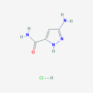 molecular formula C4H7ClN4O B2613490 5-Amino-1H-pyrazole-3-carboxamide hydrochloride CAS No. 1263987-04-7