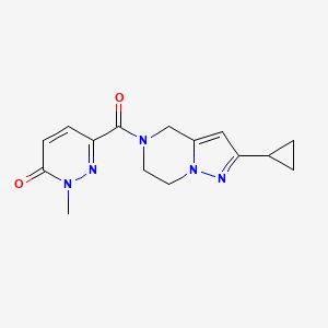 molecular formula C15H17N5O2 B2613491 6-(2-cyclopropyl-4,5,6,7-tetrahydropyrazolo[1,5-a]pyrazine-5-carbonyl)-2-methylpyridazin-3(2H)-one CAS No. 2034380-25-9