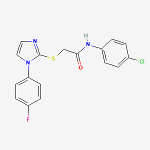 molecular formula C17H13ClFN3OS B2613499 N-(4-chlorophenyl)-2-[1-(4-fluorophenyl)imidazol-2-yl]sulfanylacetamide CAS No. 688336-91-6
