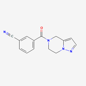 molecular formula C14H12N4O B2613504 3-(4,5,6,7-Tetrahydropyrazolo[1,5-a]pyrazine-5-carbonyl)benzonitrile CAS No. 2034264-81-6