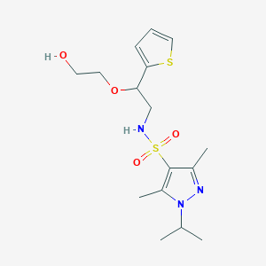 molecular formula C16H25N3O4S2 B2613624 2-{2-[3,5-dimethyl-1-(propan-2-yl)-1H-pyrazole-4-sulfonamido]-1-(thiophen-2-yl)ethoxy}ethan-1-ol CAS No. 2034303-71-2