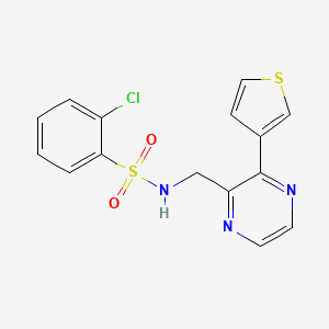 molecular formula C15H12ClN3O2S2 B2613631 2-chloro-N-((3-(thiophen-3-yl)pyrazin-2-yl)methyl)benzenesulfonamide CAS No. 2034539-12-1