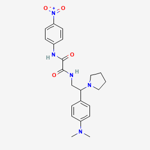 molecular formula C22H27N5O4 B2613678 N'-{2-[4-(dimethylamino)phenyl]-2-(pyrrolidin-1-yl)ethyl}-N-(4-nitrophenyl)ethanediamide CAS No. 922868-50-6