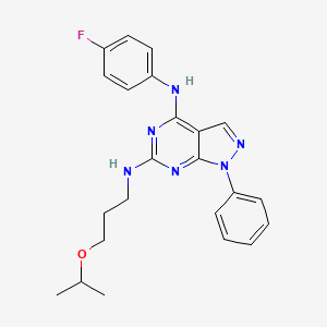 molecular formula C23H25FN6O B2613690 N4-(4-fluorophenyl)-1-phenyl-N6-[3-(propan-2-yloxy)propyl]-1H-pyrazolo[3,4-d]pyrimidine-4,6-diamine CAS No. 946296-42-0