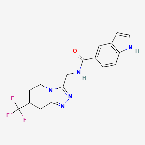 molecular formula C17H16F3N5O B2613724 N-((7-(trifluoromethyl)-5,6,7,8-tetrahydro-[1,2,4]triazolo[4,3-a]pyridin-3-yl)methyl)-1H-indole-5-carboxamide CAS No. 2034557-23-6
