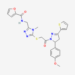 molecular formula C25H24N6O4S2 B2613842 N-{[5-({2-[5-(4-methoxyphenyl)-3-(thiophen-2-yl)-4,5-dihydro-1H-pyrazol-1-yl]-2-oxoethyl}sulfanyl)-4-methyl-4H-1,2,4-triazol-3-yl]methyl}furan-2-carboxamide CAS No. 362507-33-3