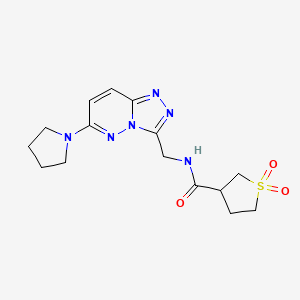 molecular formula C15H20N6O3S B2613984 N-((6-(pyrrolidin-1-yl)-[1,2,4]triazolo[4,3-b]pyridazin-3-yl)methyl)tetrahydrothiophene-3-carboxamide 1,1-dioxide CAS No. 2034548-63-3