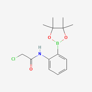 molecular formula C14H19BClNO3 B2613986 Acetamide, 2-chloro-N-[2-(4,4,5,5-tetramethyl-1,3,2-dioxaborolan-2-yl)phenyl]- CAS No. 1300115-16-5