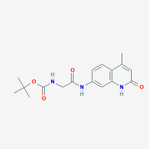 molecular formula C17H21N3O4 B2614043 Tert-butyl (2-((4-methyl-2-oxo-1,2-dihydroquinolin-7-yl)amino)-2-oxoethyl)carbamate CAS No. 1351607-60-7