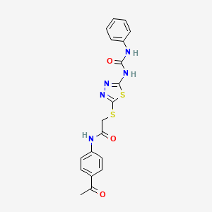 molecular formula C19H17N5O3S2 B2614051 N-(4-acetylphenyl)-2-({5-[(phenylcarbamoyl)amino]-1,3,4-thiadiazol-2-yl}sulfanyl)acetamide CAS No. 946217-00-1